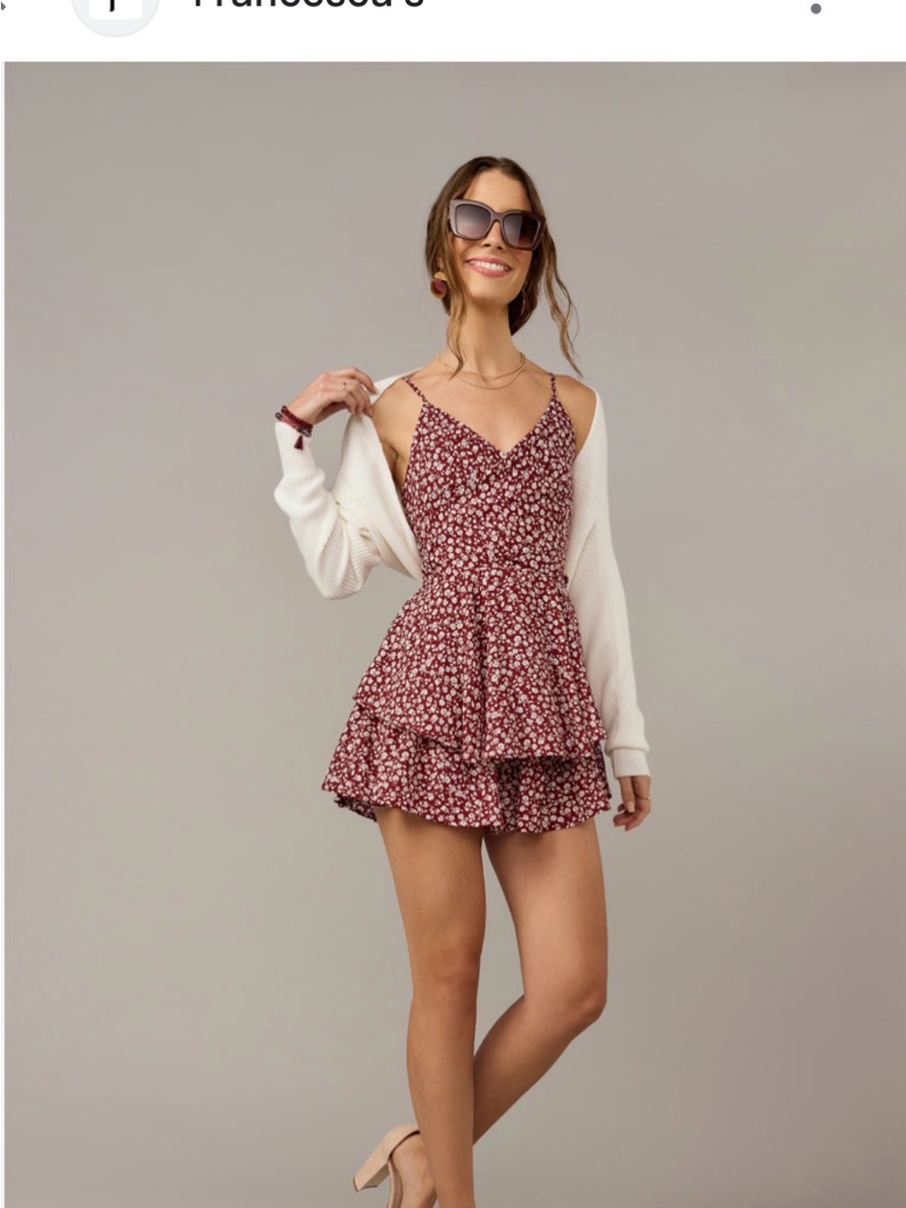 Burgundy Floral Tiered Ruffle Romper